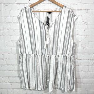 Torrid Babydoll Sleeveless Shirt Womens Size 1X Striped Dolman Tie White NWT